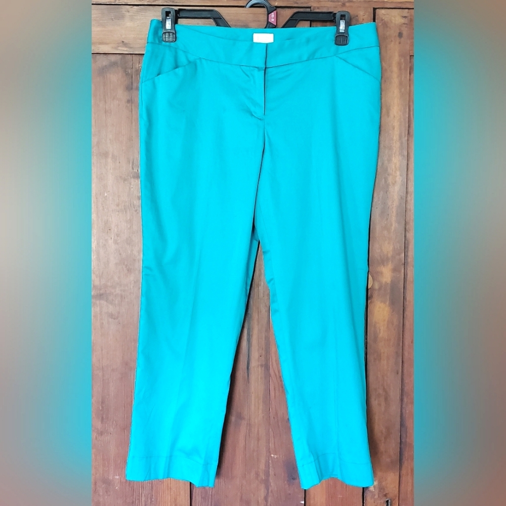 Laundry by Shelli Segal Vibrant Teal Green Cropped Pants Business Casual‎ SZ 10